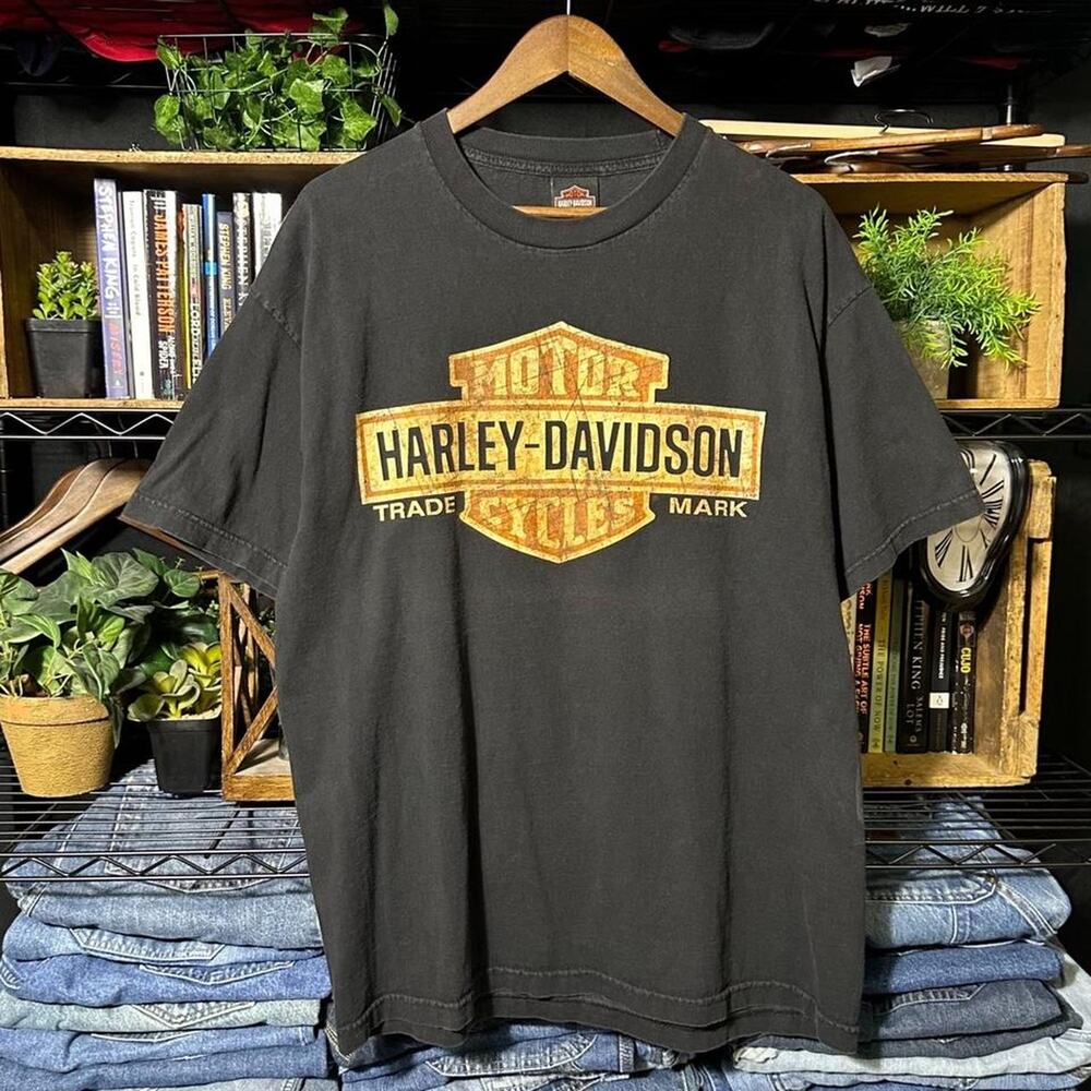 Harley Davidson Black Biker Tee Mens XL Front Graphic Logo Motorcycle Shirt